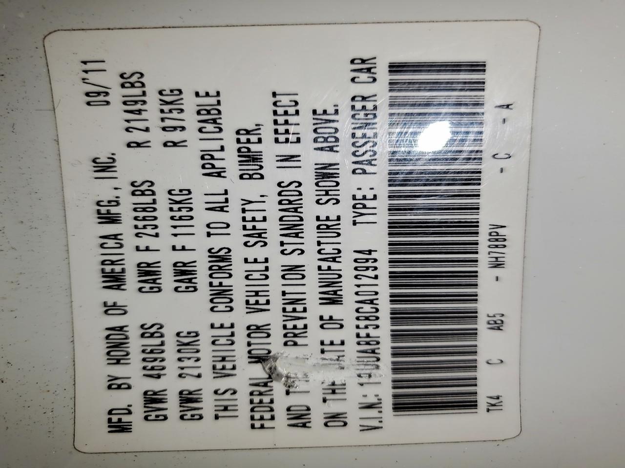 2012 Acura Tl VIN: 19UUA8F58CA012994 Lot: 94197285