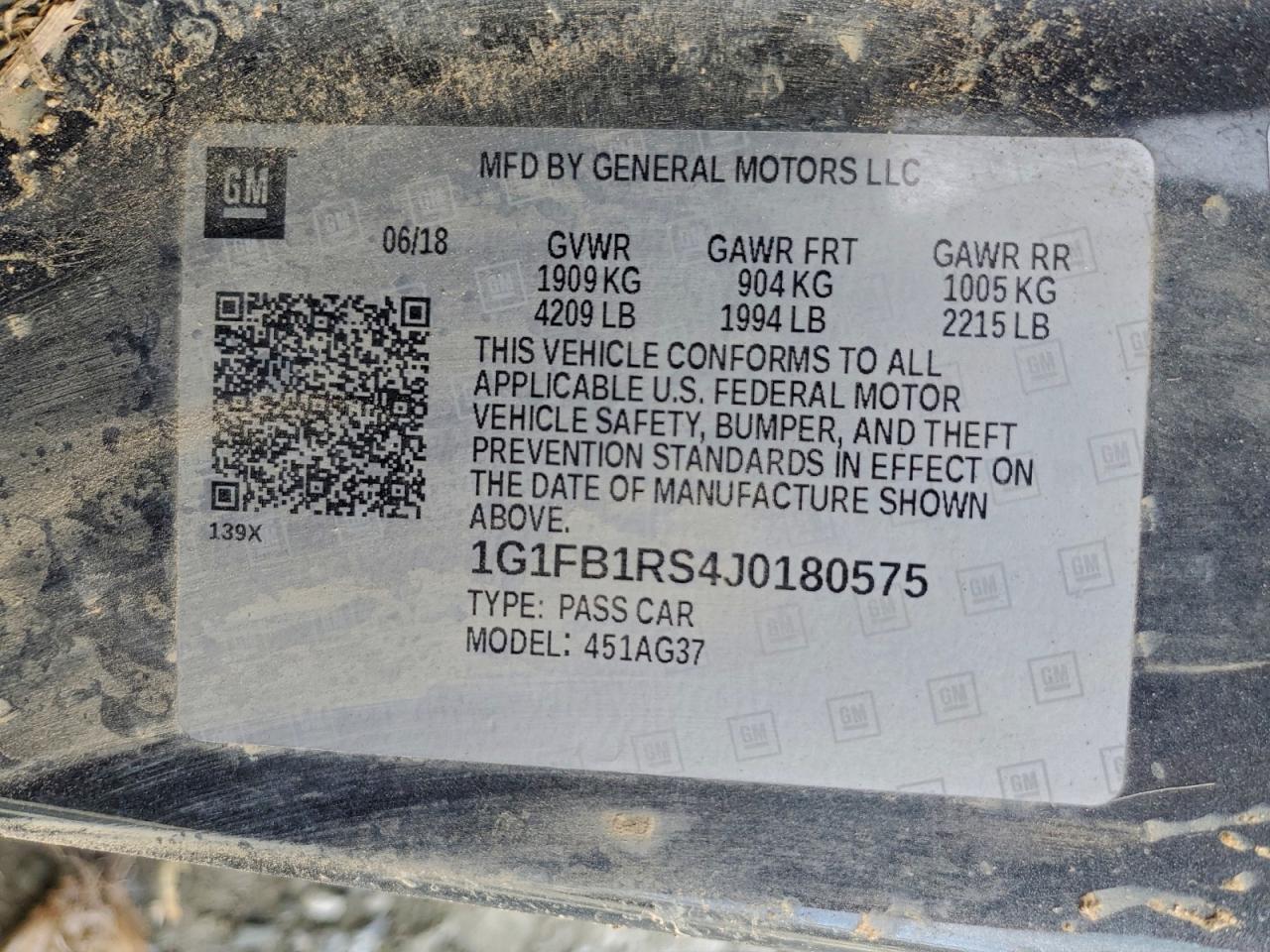 2018 Chevrolet Camaro Lt VIN: 1G1FB1RS4J0180575 Lot: 94190185