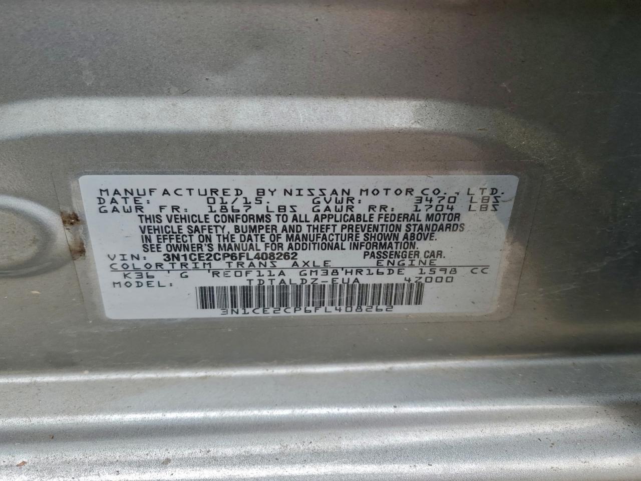 2015 Nissan Versa Note S VIN: 3N1CE2CP6FL408262 Lot: 94737785