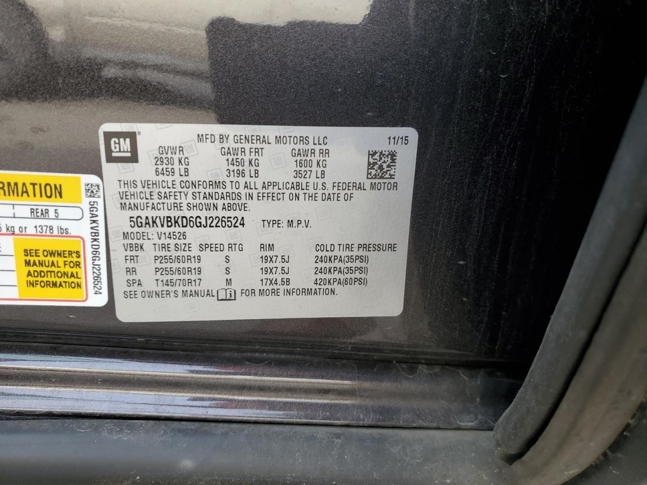 2016 Buick Enclave VIN: 5GAKVBKD6GJ226524 Lot: 91292245