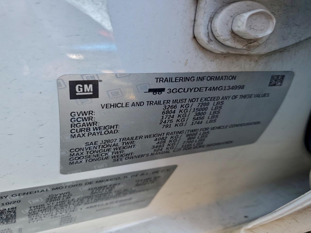 2021 Chevrolet Silverado K1500 Lt VIN: 3GCUYDET4MG134998 Lot: 93696895