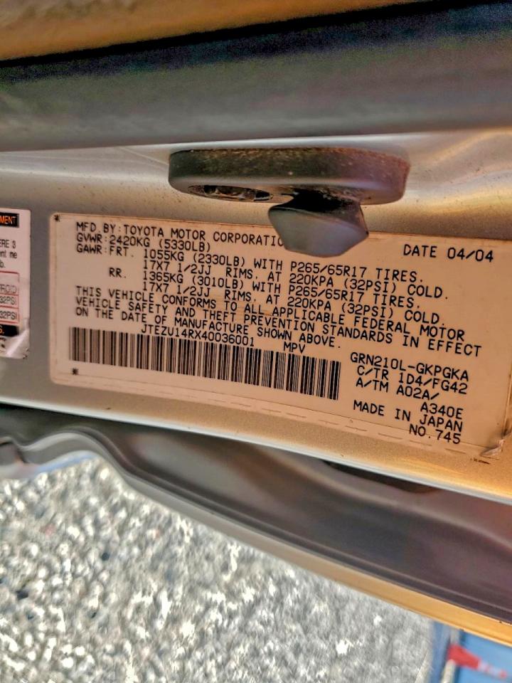 2004 Toyota 4Runner Sr5 VIN: JTEZU14RX40036001 Lot: 92757035