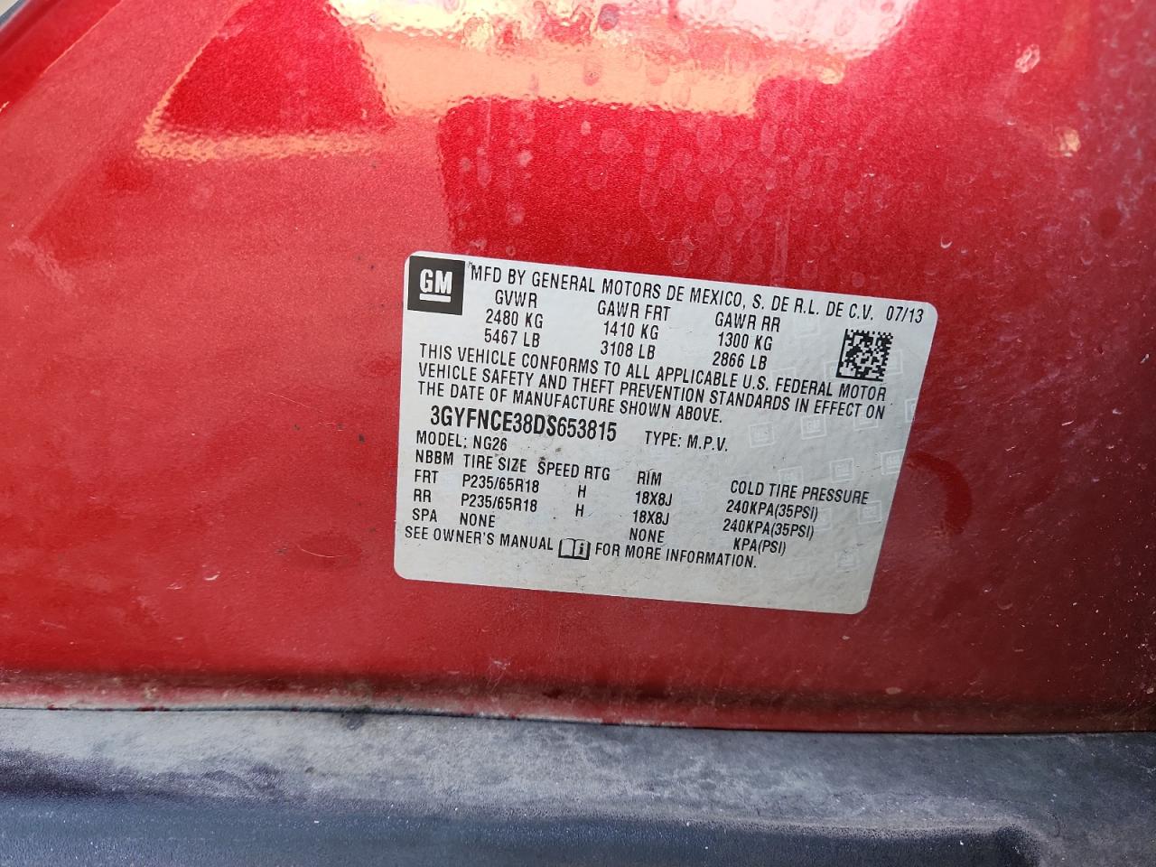 2013 Cadillac Srx Luxury Collection VIN: 3GYFNCE38DS653815 Lot: 93246075