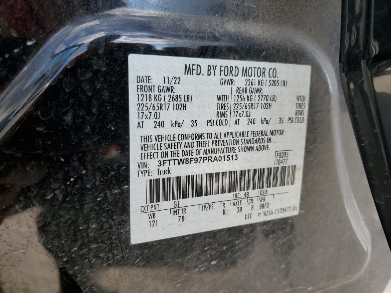 2023 Ford Maverick Xl VIN: 3FTTW8F97PRA01513 Lot: 92927585