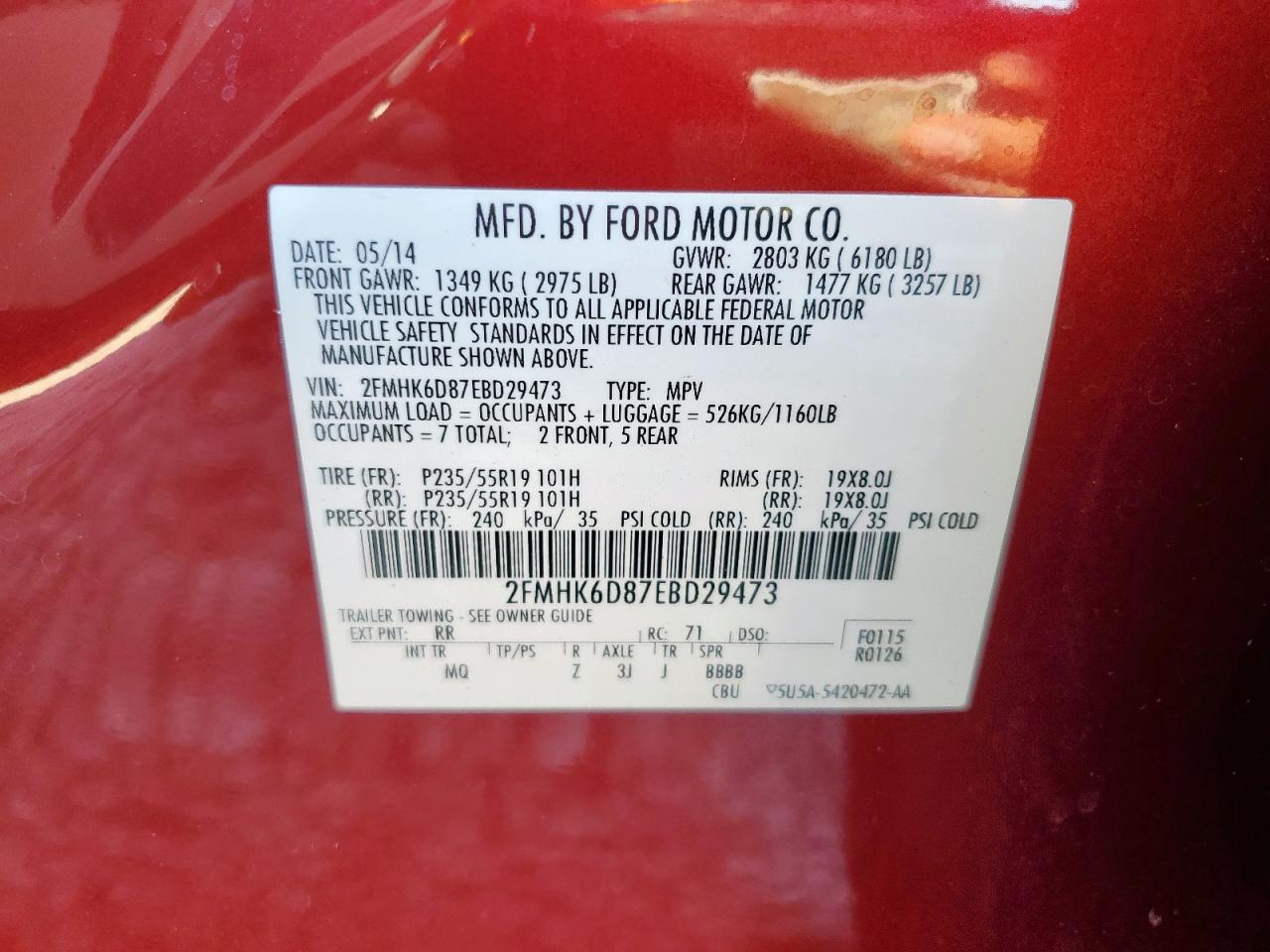 2014 Ford Flex Limited VIN: 2FMHK6D87EBD29473 Lot: 91177815