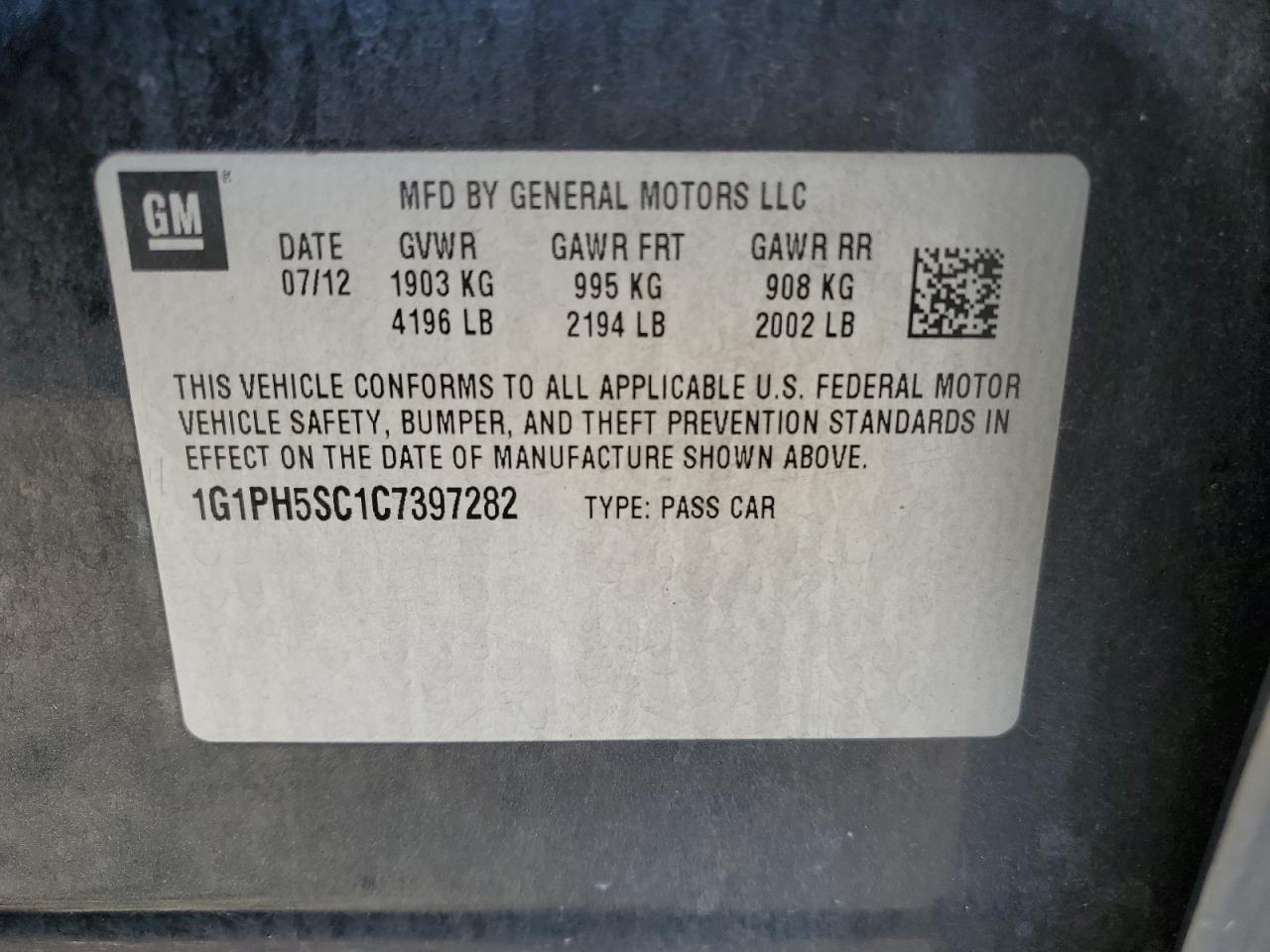 2012 Chevrolet Cruze Ltz VIN: 1G1PH5SC1C7397282 Lot: 91038565