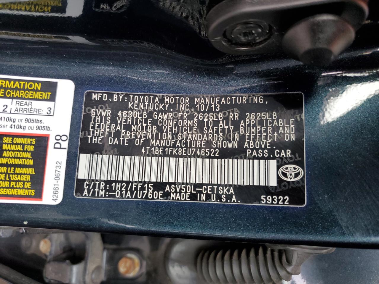 2014 Toyota Camry L VIN: 4T1BF1FK8EU746522 Lot: 92405195