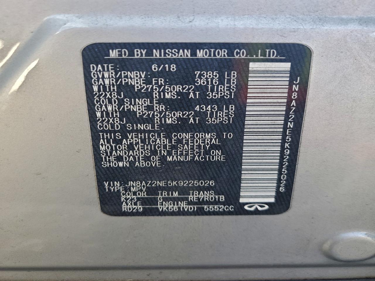 2019 Infiniti Qx80 Luxe VIN: JN8AZ2NE5K9225026 Lot: 94455605