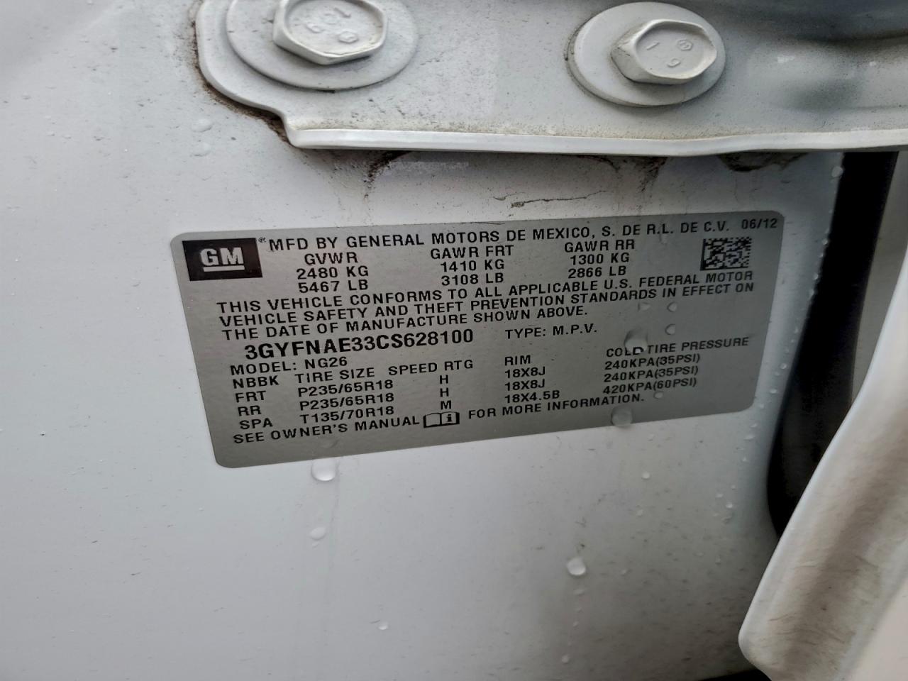 2012 Cadillac Srx Luxury Collection VIN: 3GYFNAE33CS628100 Lot: 94262665