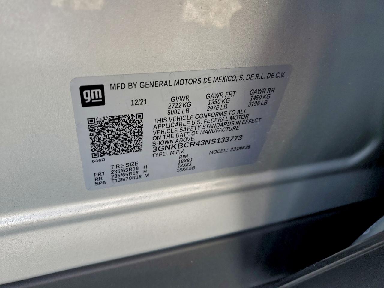 2022 Chevrolet Blazer 2Lt VIN: 3GNKBCR43NS133773 Lot: 94409995