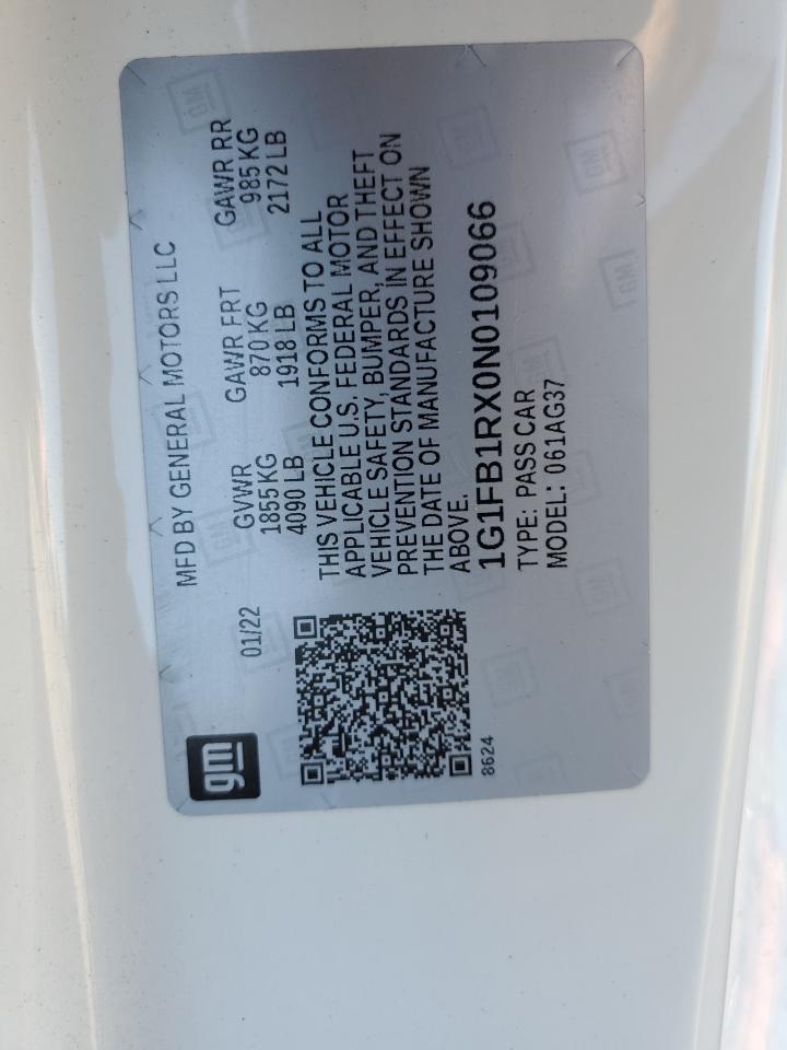 2022 Chevrolet Camaro Ls VIN: 1G1FB1RX0N0109066 Lot: 92810055