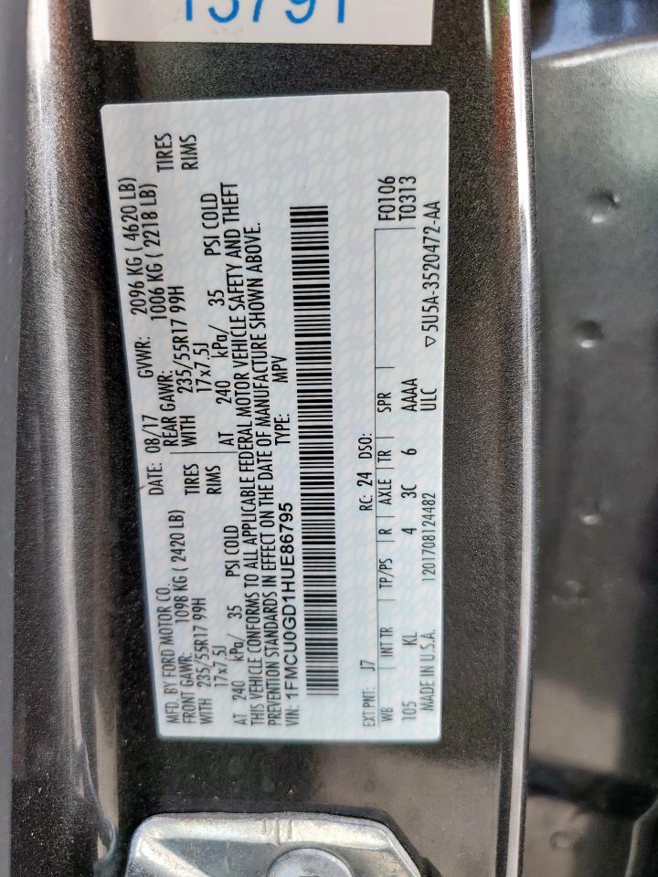 2017 Ford Escape Se VIN: 1FMCU0GD1HUE86795 Lot: 93496585