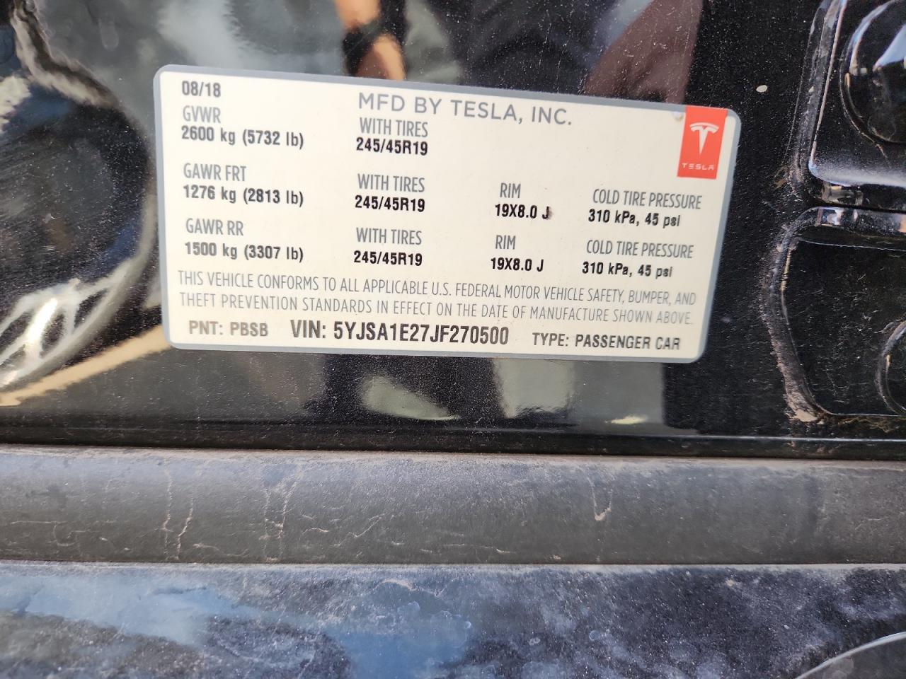 2018 Tesla Model S VIN: 5YJSA1E27JF270500 Lot: 92115125