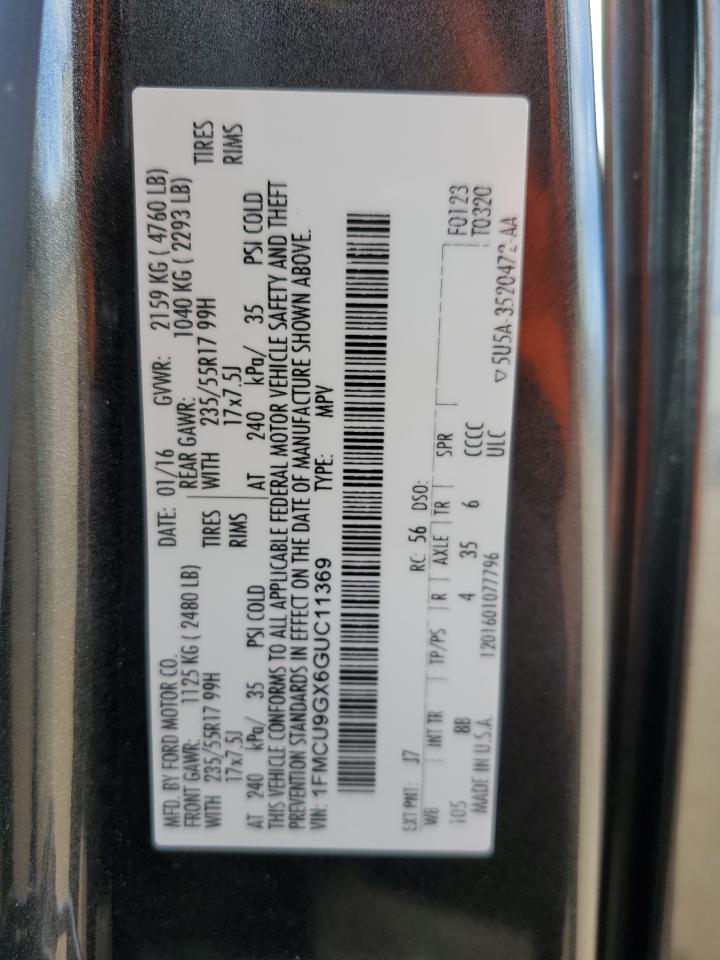 2016 Ford Escape Se VIN: 1FMCU9GX6GUC11369 Lot: 92130735