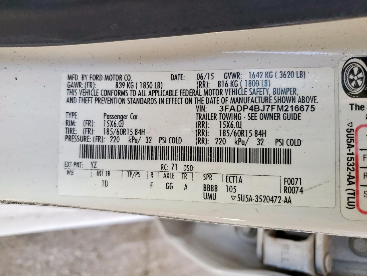 2015 Ford Fiesta Se VIN: 3FADP4BJ7FM216675 Lot: 85431685