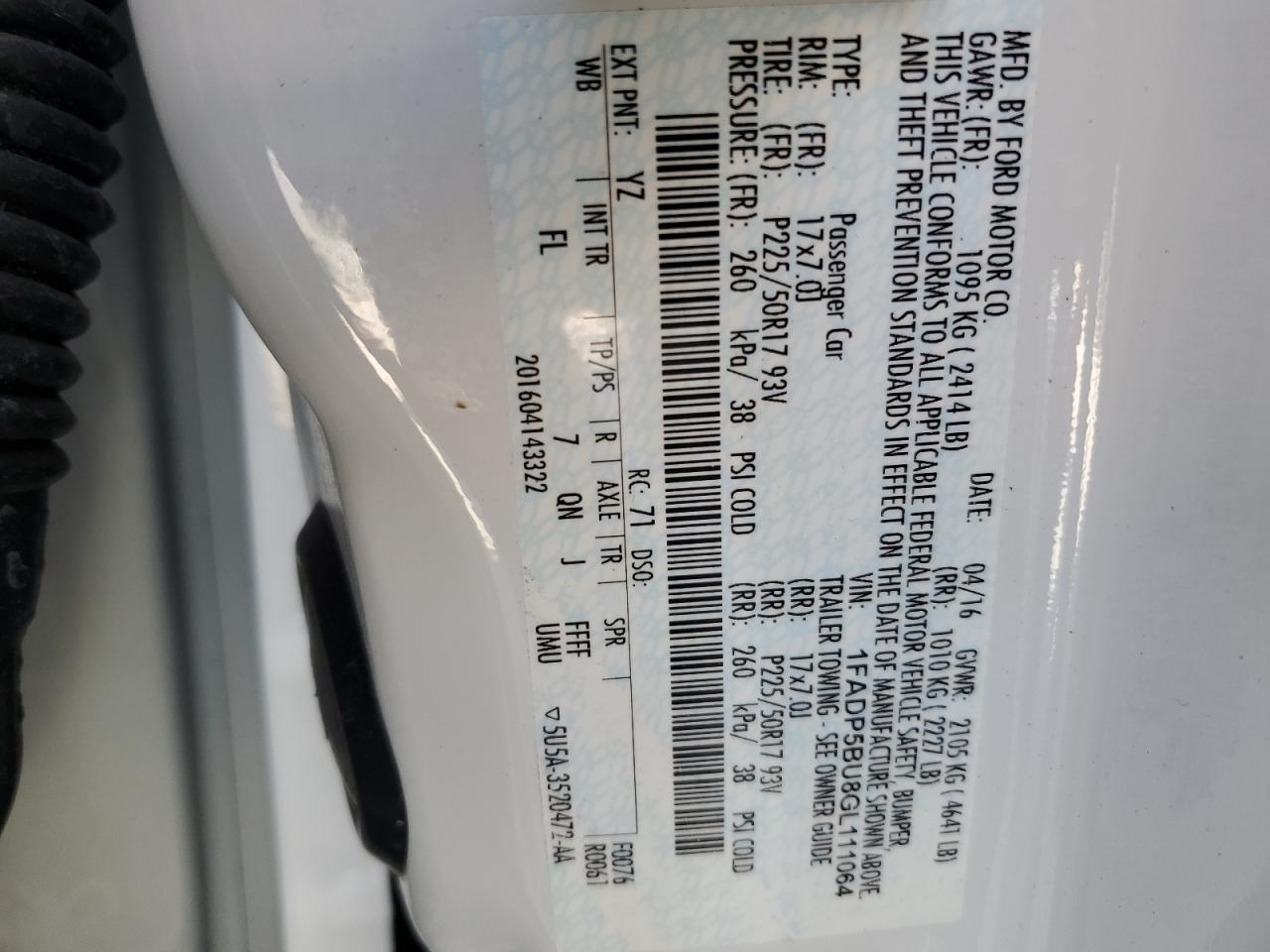 2016 Ford C-Max Sel VIN: 1FADP5BU8GL111064 Lot: 92590895