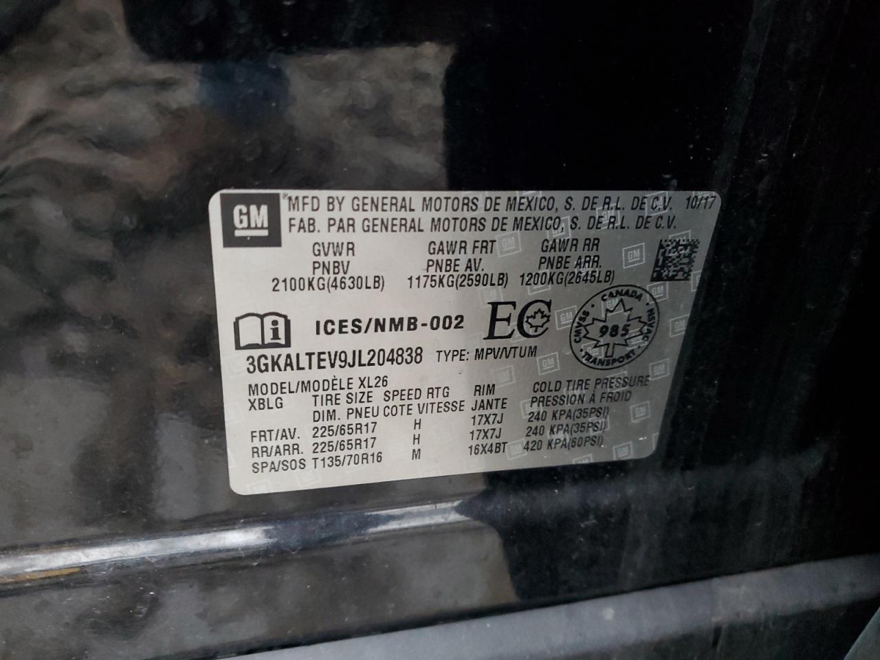 2018 GMC Terrain Sle VIN: 3GKALTEV9JL204838 Lot: 91317515