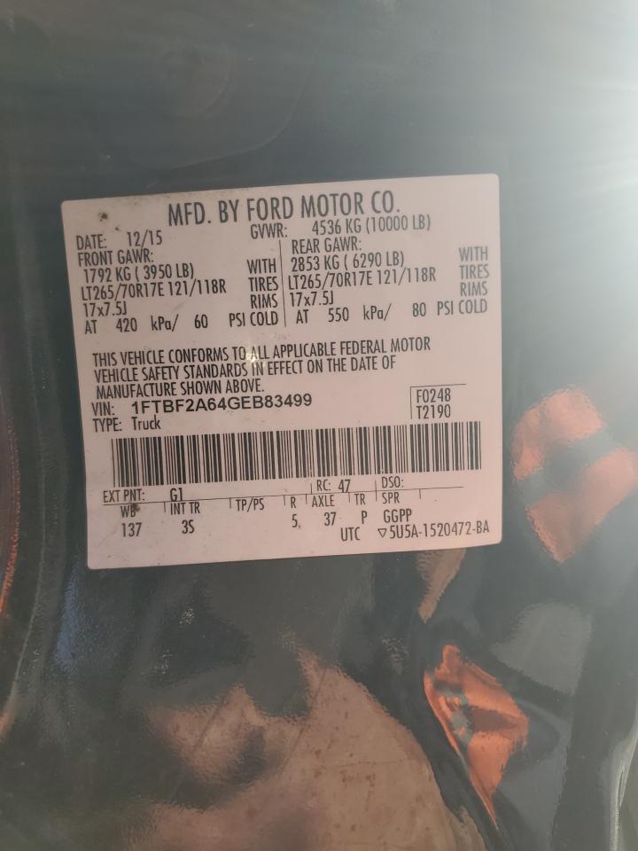 2016 Ford F250 Super Duty VIN: 1FTBF2A64GEB83499 Lot: 92576685