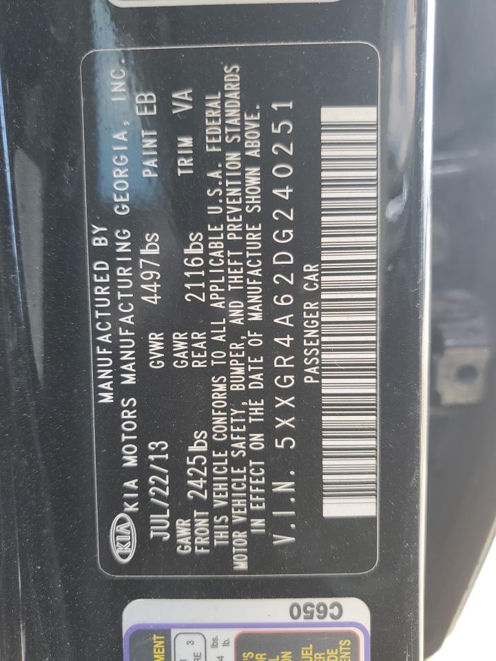 2013 Kia Optima Sx VIN: 5XXGR4A62DG240251 Lot: 92063085