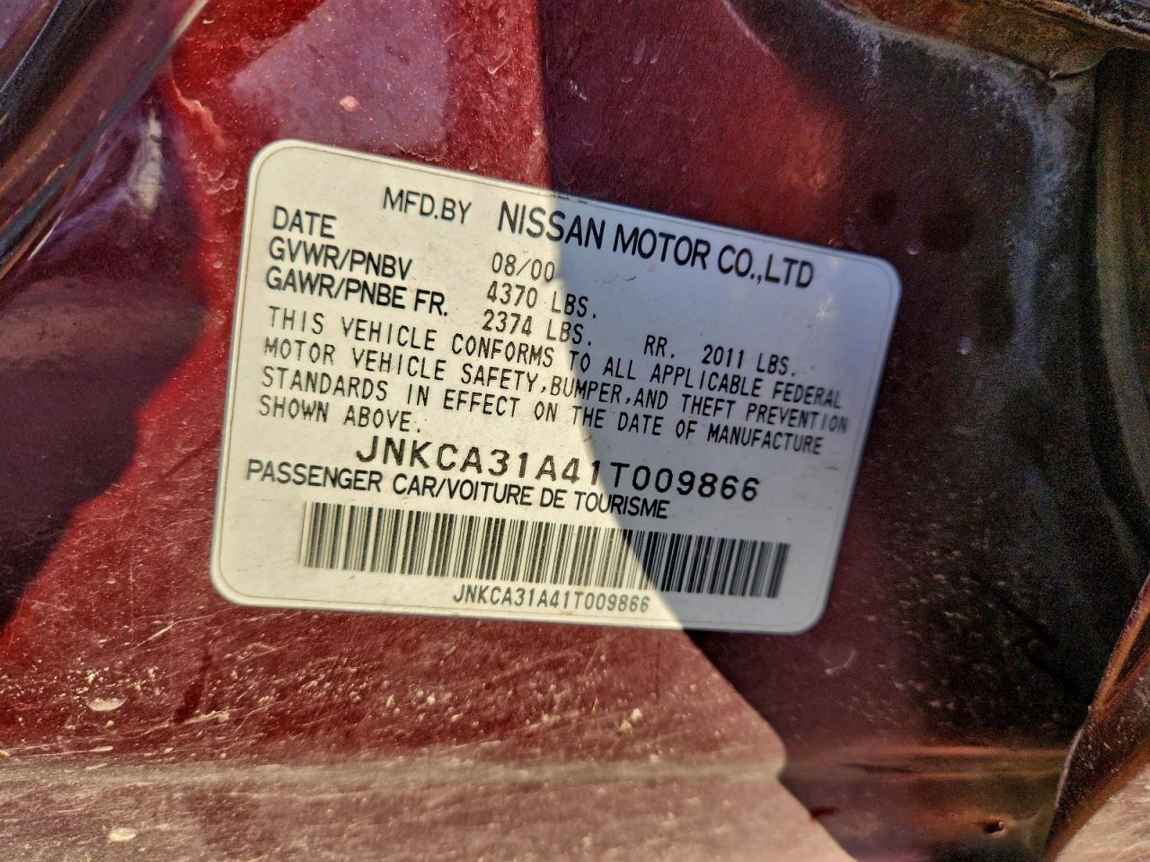 2001 Infiniti I30 VIN: JNKCA31A41T009866 Lot: 93855795