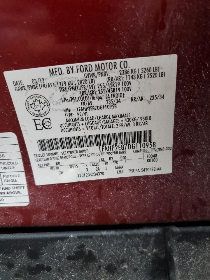 2013 Ford Taurus Sel VIN: 1FAHP2E87DG110958 Lot: 91689825