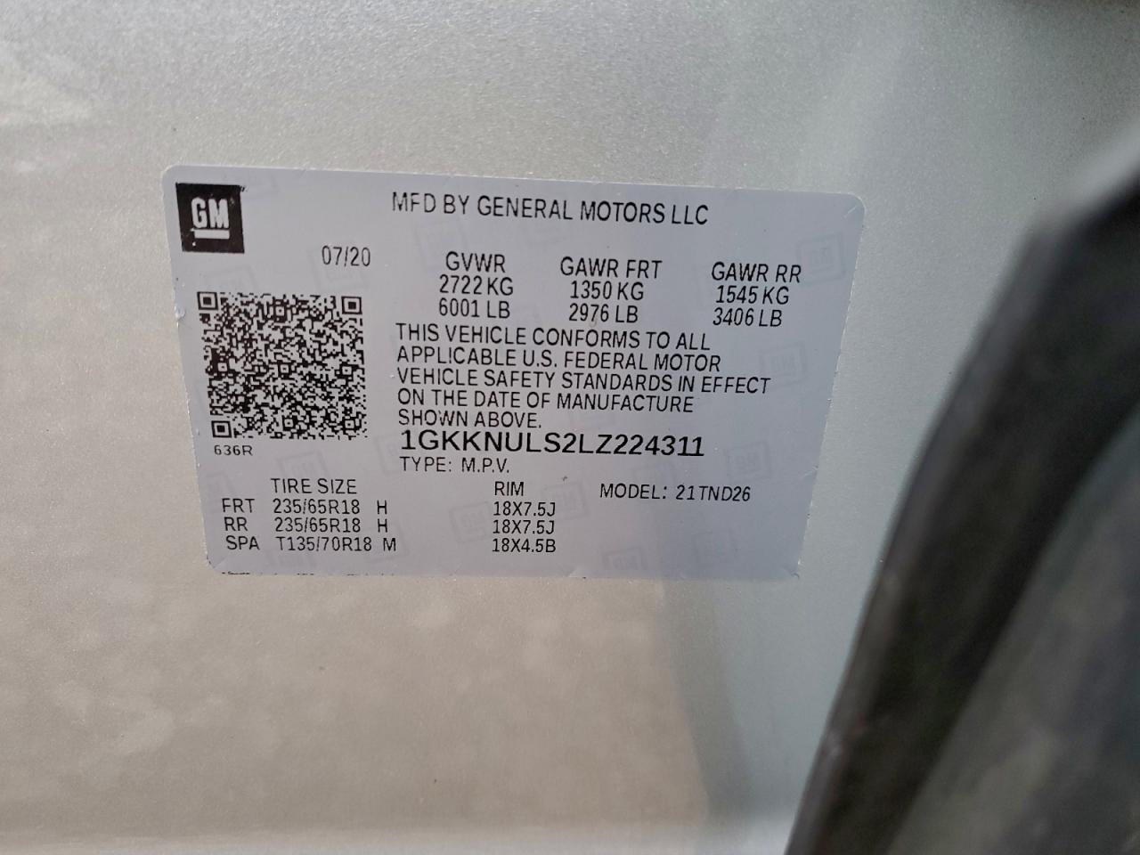 2020 GMC Acadia Slt VIN: 1GKKNULS2LZ224311 Lot: 93506525