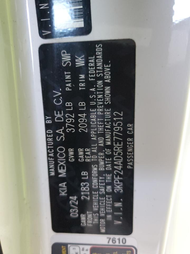 2024 Kia Forte Lx VIN: 3KPF24AD5RE779512 Lot: 93334785