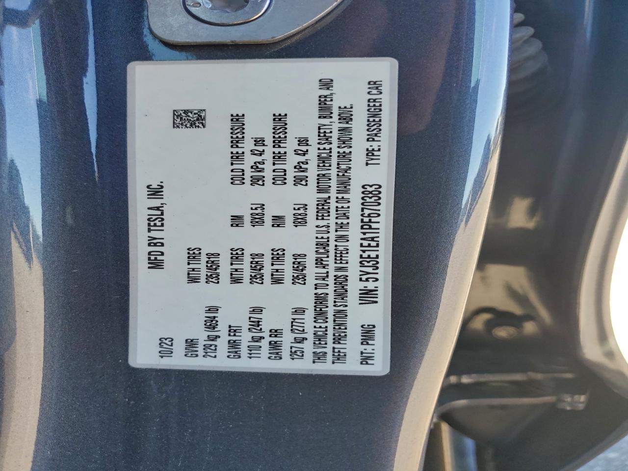 2023 Tesla Model 3 VIN: 5YJ3E1EA1PF670383 Lot: 93864075