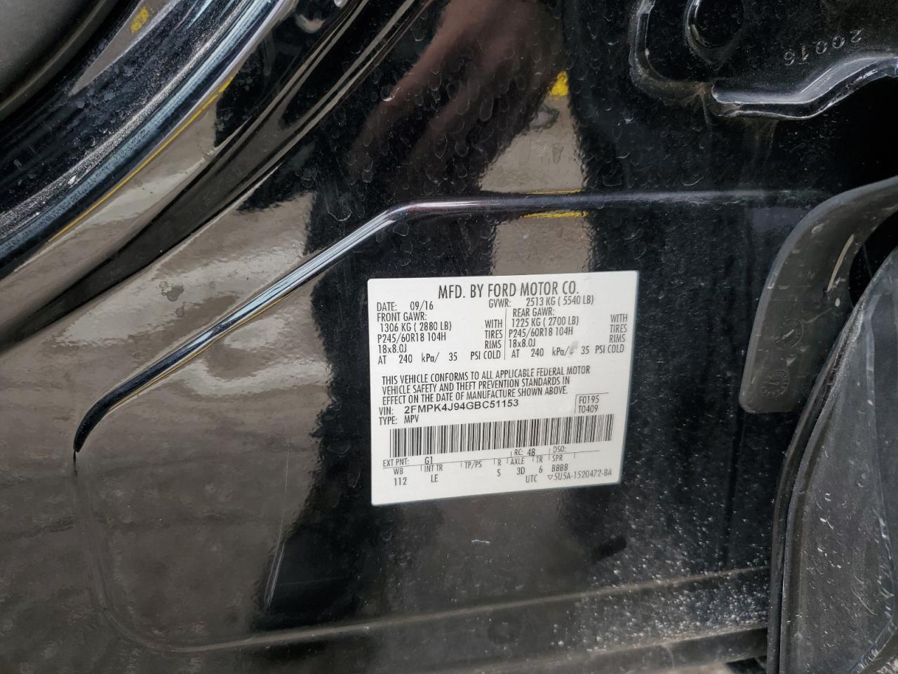 2016 Ford Edge Sel VIN: 2FMPK4J94GBC51153 Lot: 92367545