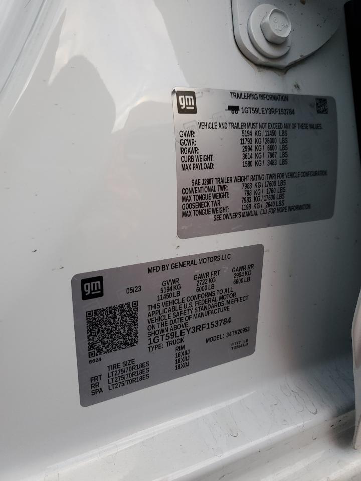 2024 GMC Sierra K2500 Heavy Duty VIN: 1GT59LEY3RF153784 Lot: 92312415