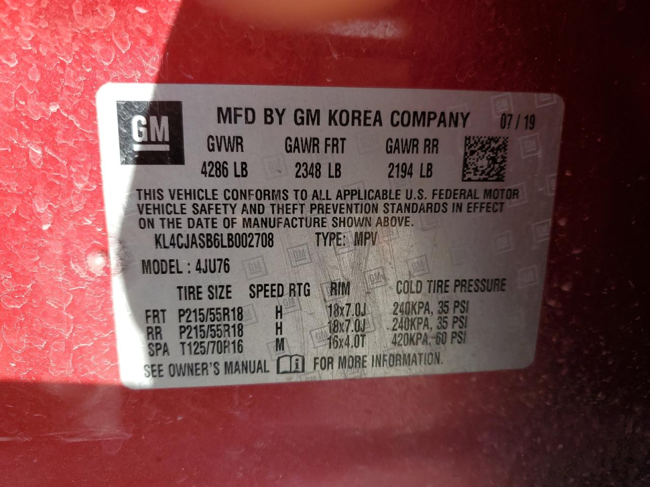 2020 Buick Encore Preferred VIN: KL4CJASB6LB002708 Lot: 93219885