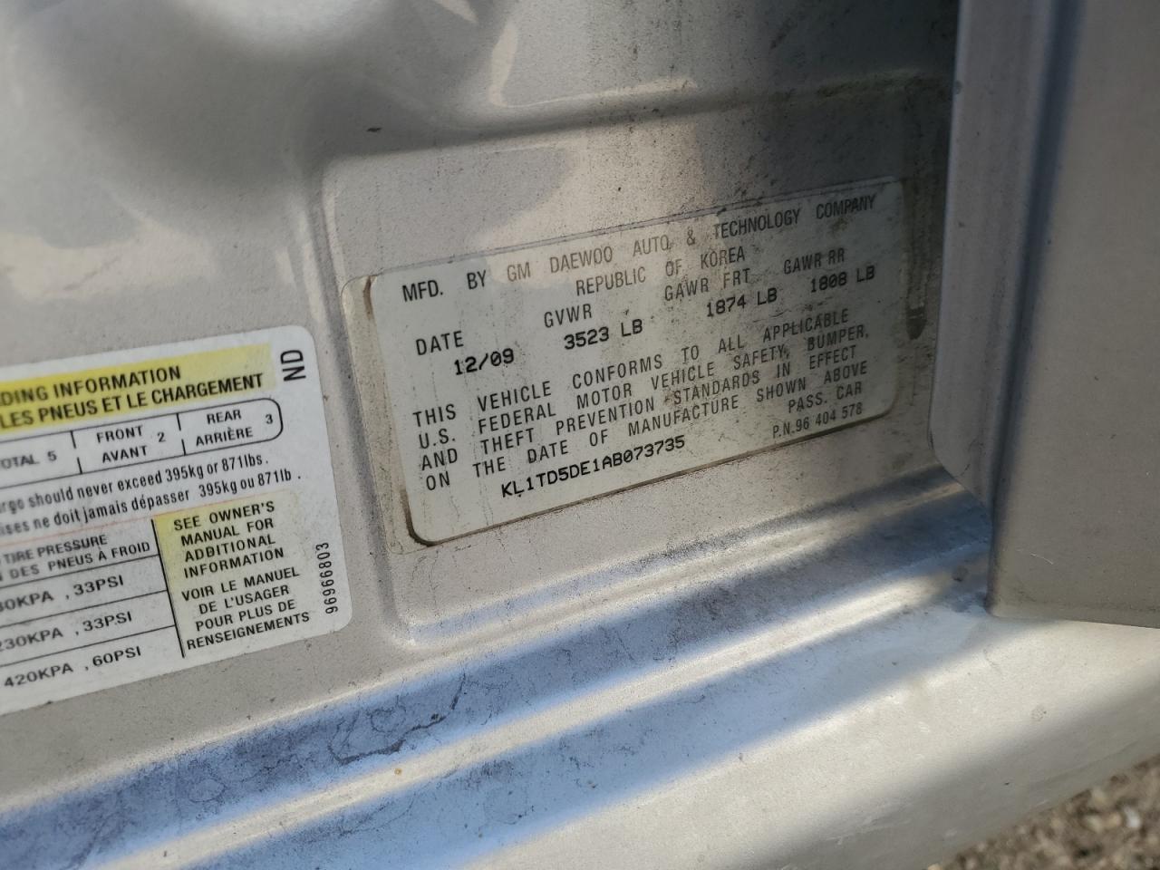 2010 Chevrolet Aveo Ls VIN: KL1TD5DE1AB073735 Lot: 90111115