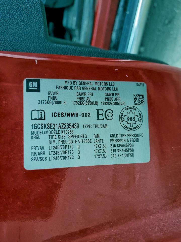 2010 Chevrolet Silverado K1500 Lt VIN: 1GCSKSE31AZ235439 Lot: 93937475