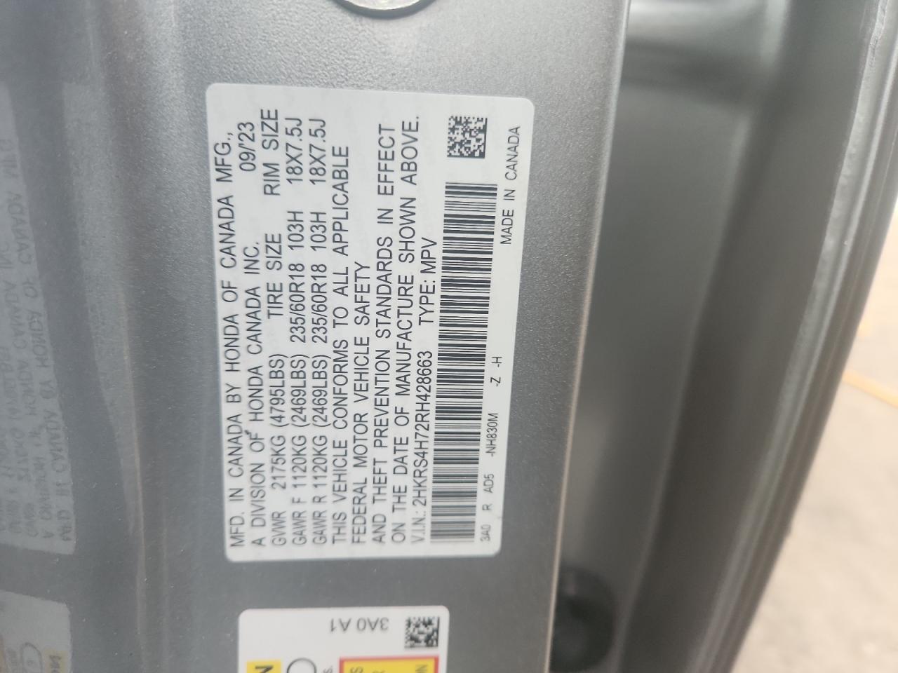 2024 Honda Cr-V Exl VIN: 2HKRS4H72RH428663 Lot: 92700645