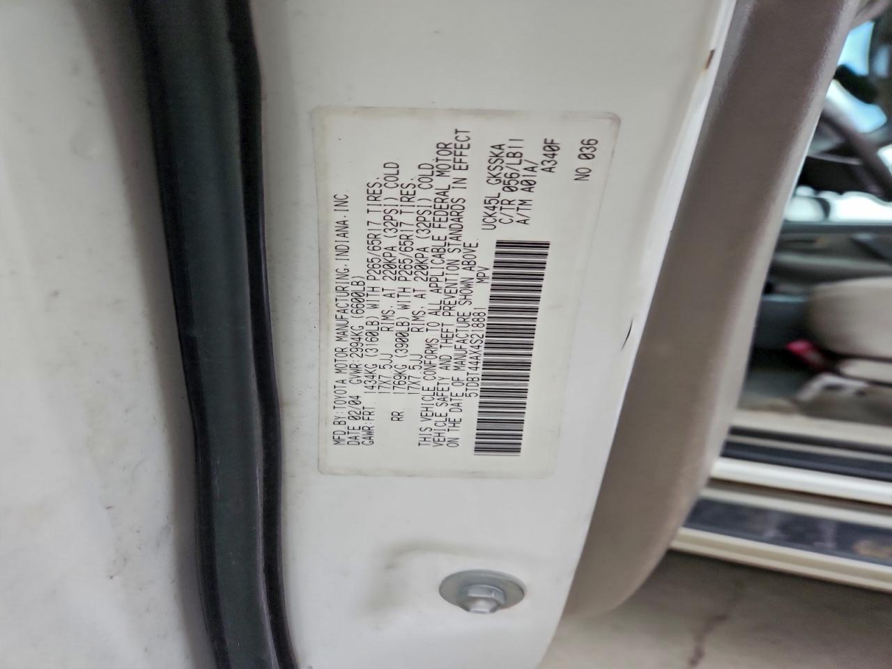 2004 Toyota Sequoia Sr5 VIN: 5TDBT44AX4S218881 Lot: 92628565