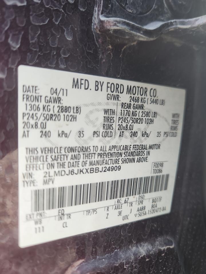 2011 Lincoln Mkx VIN: 2LMDJ6JKXBBJ24909 Lot: 93645315