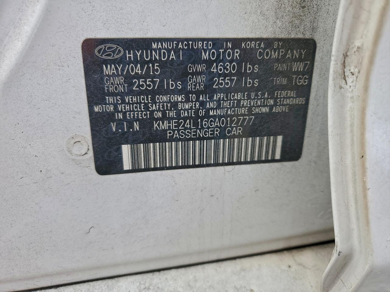 2016 Hyundai Sonata Hybrid VIN: KMHE24L16GA012777 Lot: 94212375