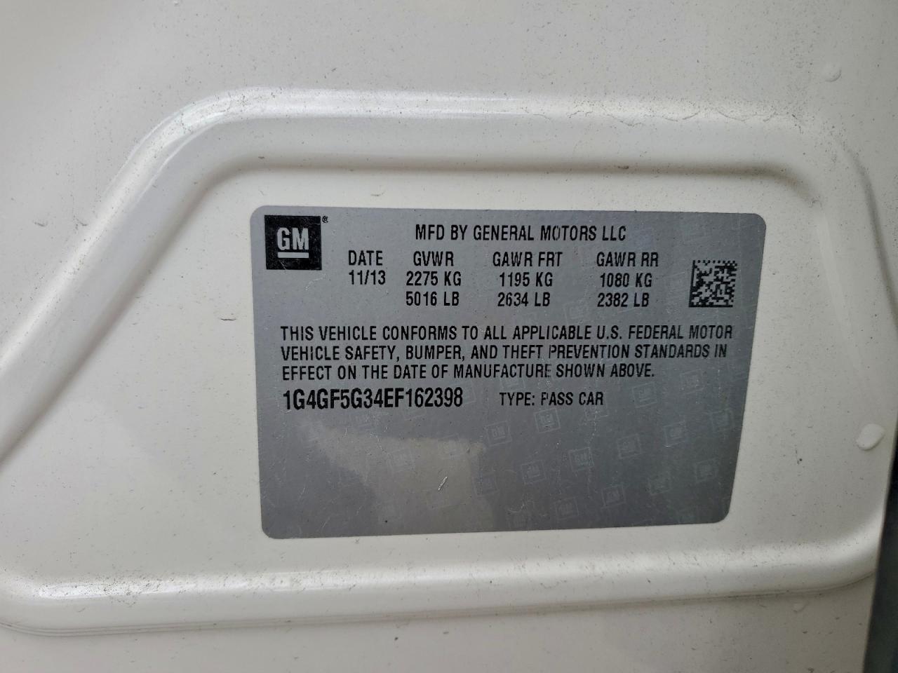 2014 Buick Lacrosse Touring VIN: 1G4GF5G34EF162398 Lot: 94391145