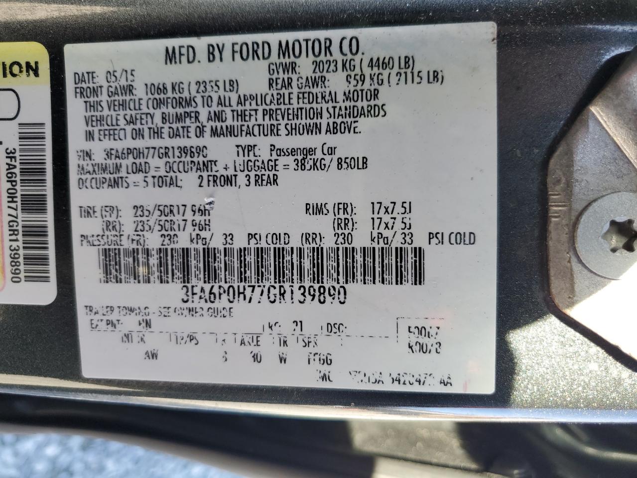 2016 Ford Fusion Se VIN: 3FA6P0H77GR139890 Lot: 91715645