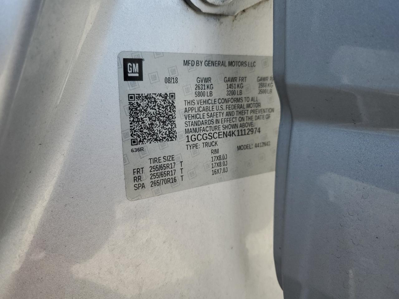 2019 Chevrolet Colorado Lt VIN: 1GCGSCEN4K1112974 Lot: 91912275