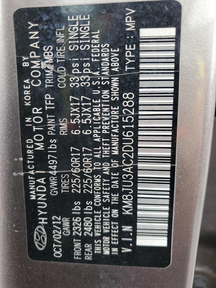 2013 Hyundai Tucson Gls VIN: KM8JU3AC2DU615288 Lot: 90892645