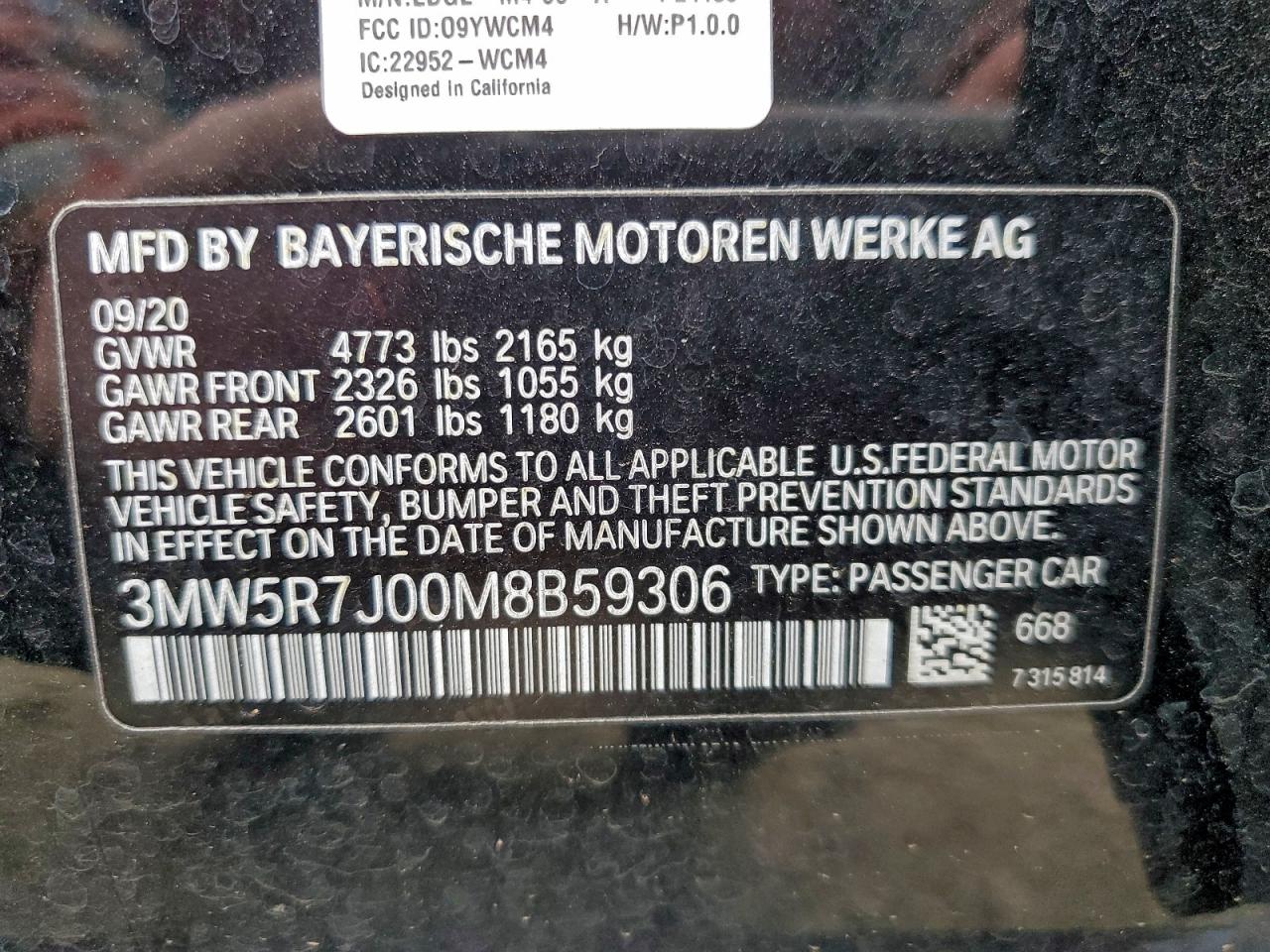 2021 BMW 330Xi VIN: 3MW5R7J00M8B59306 Lot: 93212275