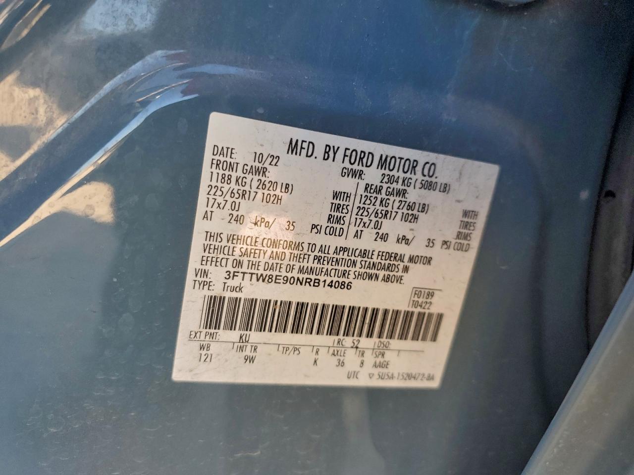 2022 Ford Maverick Xl VIN: 3FTTW8E90NRB14086 Lot: 94723675