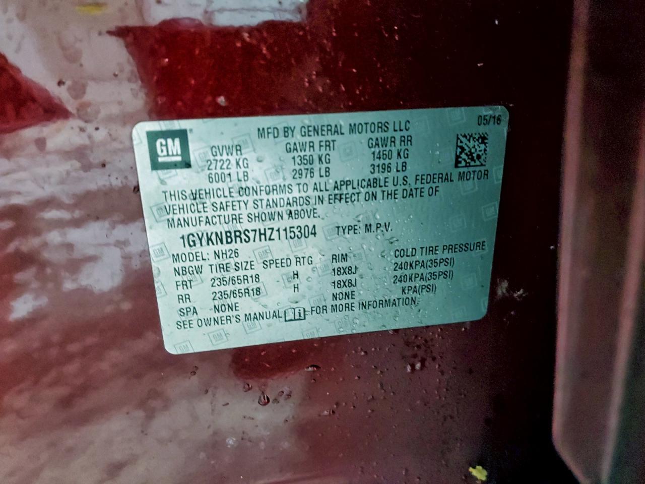 2017 Cadillac Xt5 Luxury VIN: 1GYKNBRS7HZ115304 Lot: 93181785