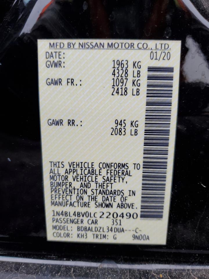 2020 Nissan Altima S VIN: 1N4BL4BV0LC220490 Lot: 93524925