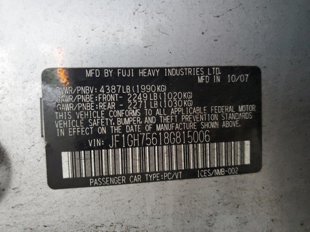 2008 Subaru Impreza Wrx Premium VIN: JF1GH75618G815006 Lot: 92720305