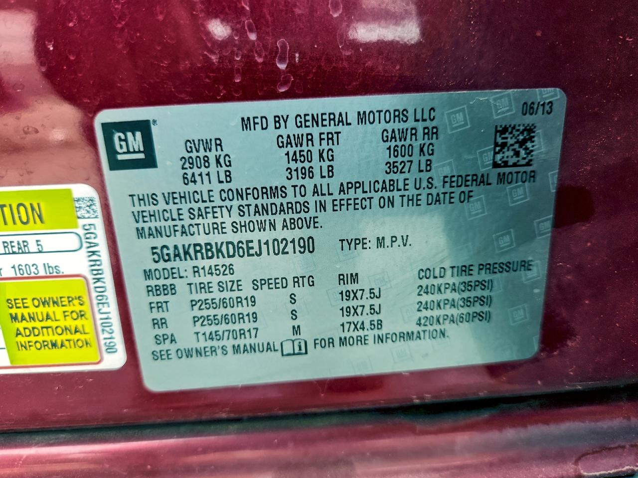 2014 Buick Enclave VIN: 5GAKRBKD6EJ102190 Lot: 93010715