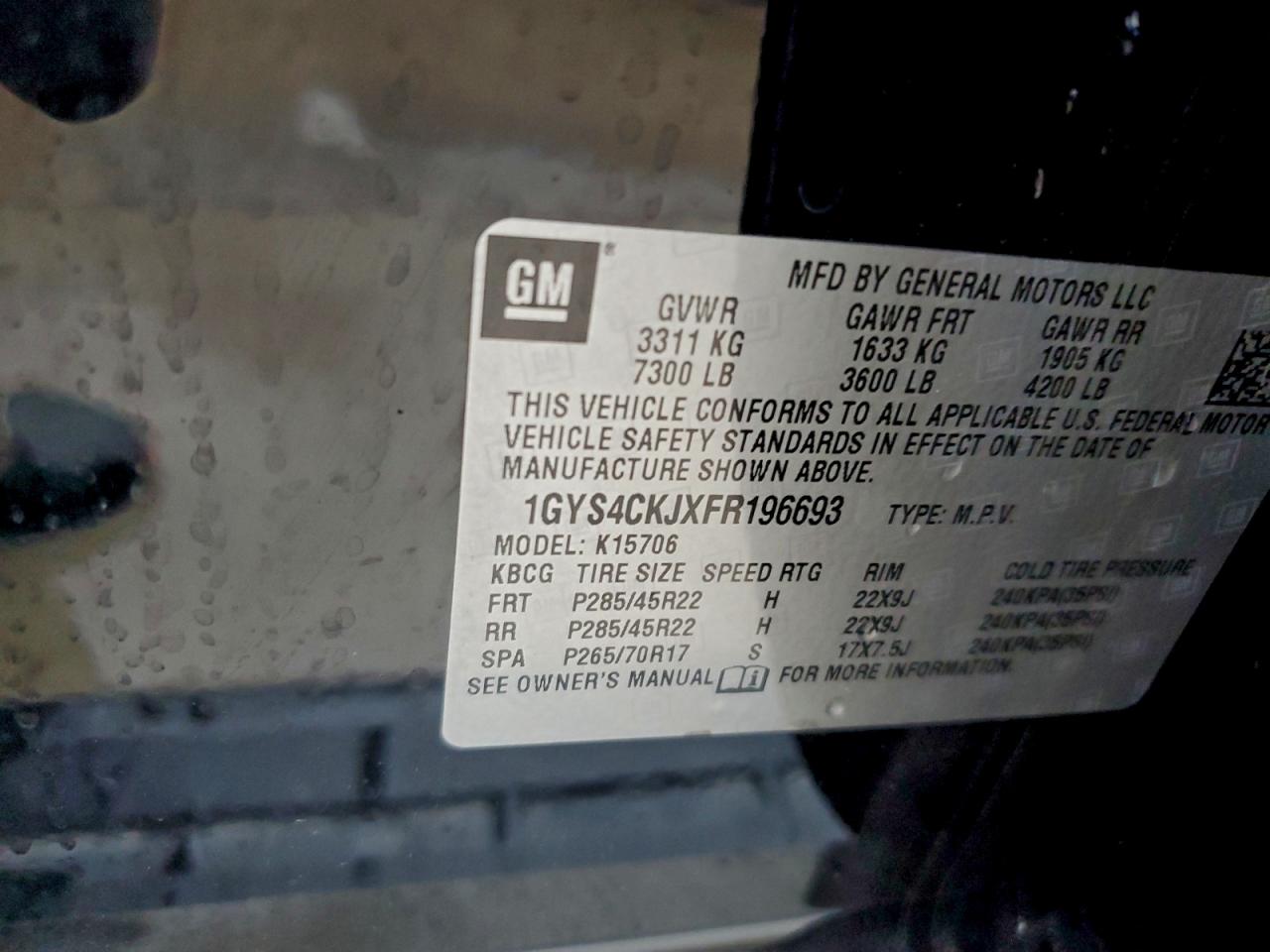 2015 Cadillac Escalade Premium VIN: 1GYS4CKJXFR196693 Lot: 94131255