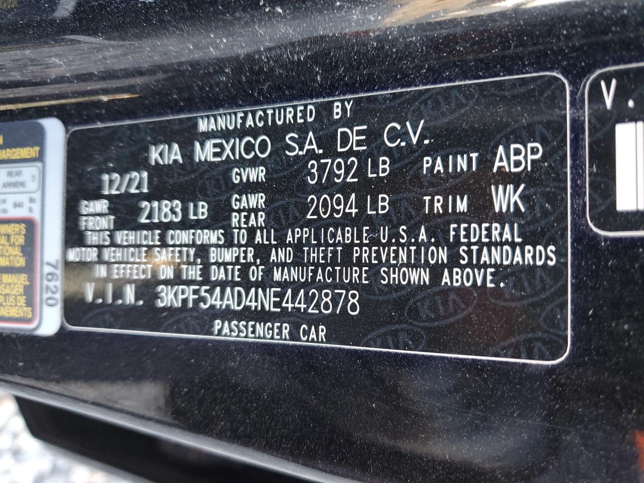 2022 Kia Forte Gt Line VIN: 3KPF54AD4NE442878 Lot: 91490795