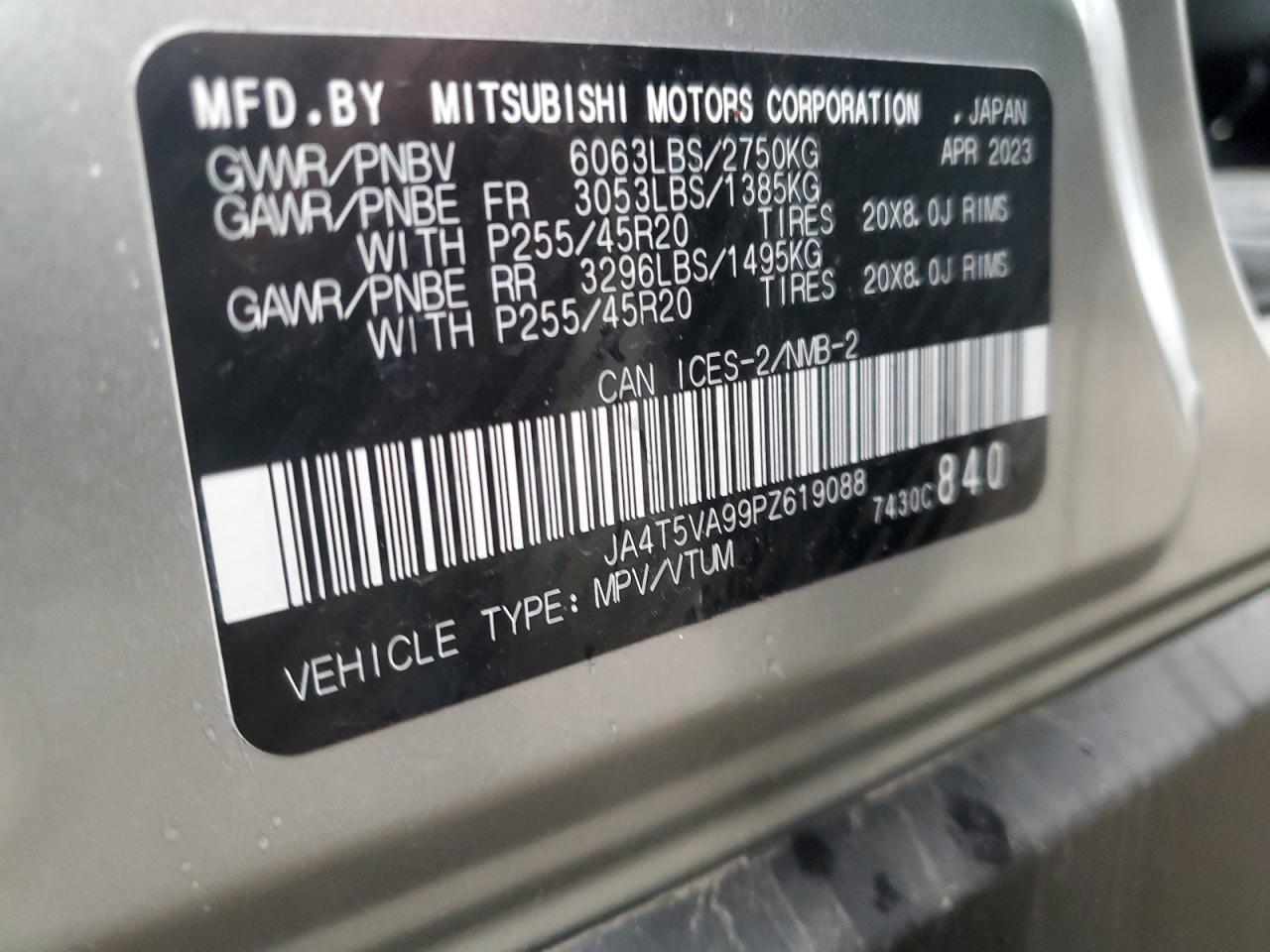 2023 Mitsubishi Outlander Sel VIN: JA4T5VA99PZ619088 Lot: 90892555